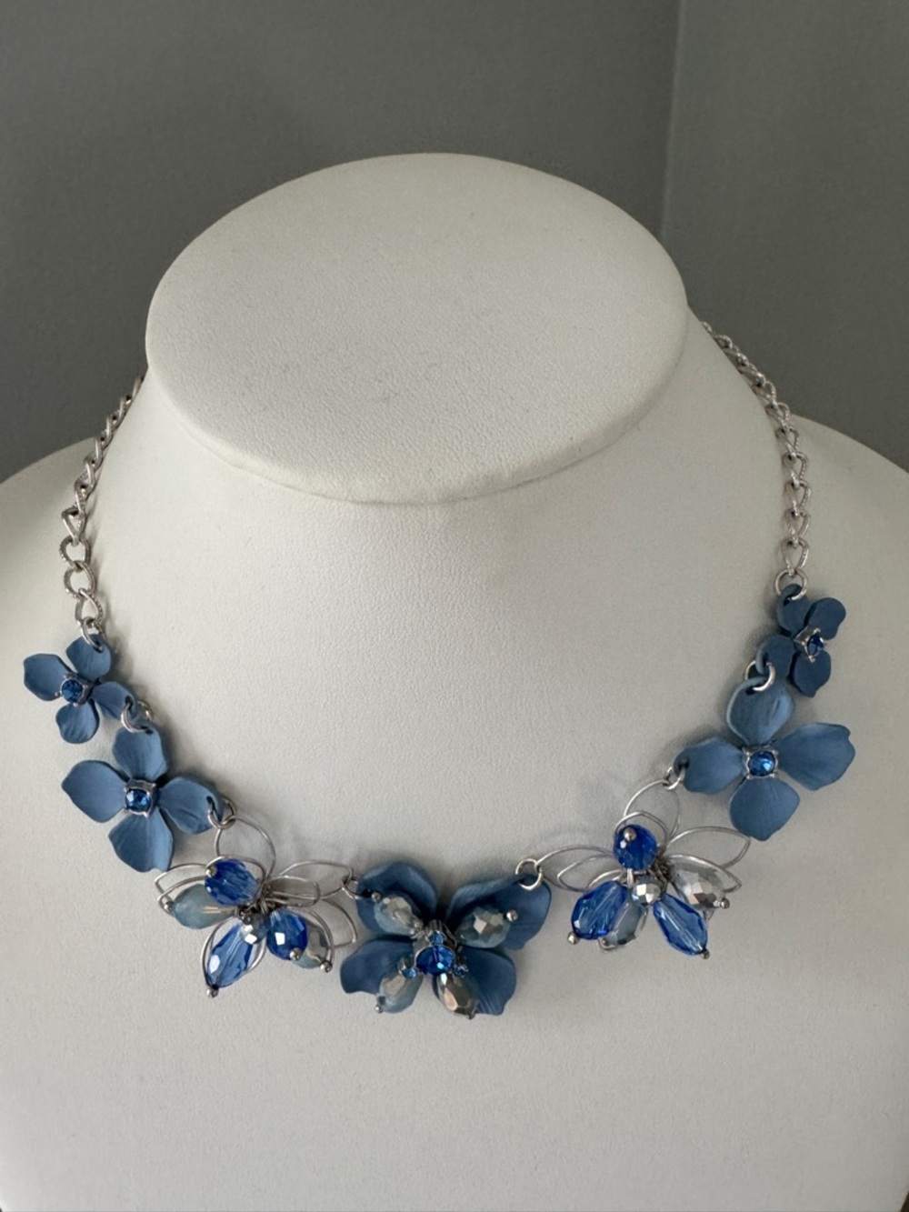 Source Unknown Blue Floral Crystal Necklace